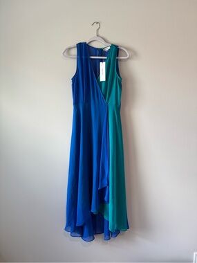 Calvin Klein Sleeveless Colorblock Chiffon Faux-Wrap Dress